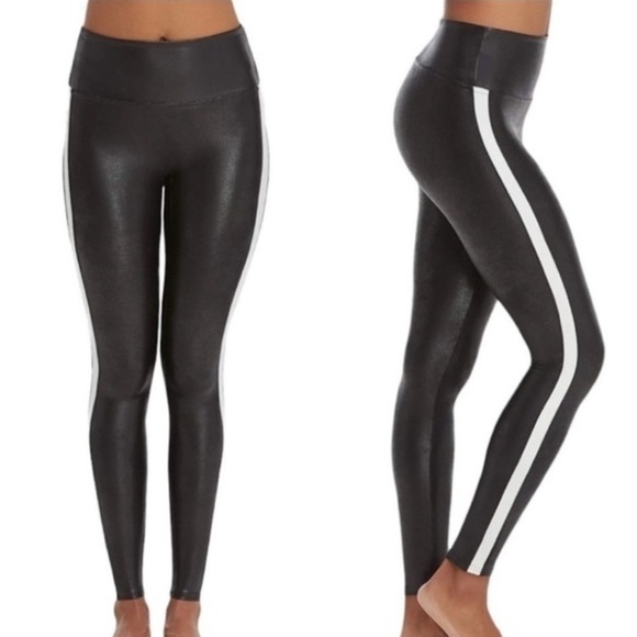 Spanx Black with a White Stripe White Women's Leggings - Picture 5 of 12